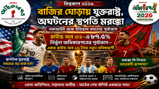 রাউন্ড অব ৩২–এ ৮৭.৫% নির্ভুল অধিকারপত্রের পূর্বাভাস—এবার রাউন্ড অব ১৬ নিয়ে নতুন ভবিষ্যদ্বাণী │ বিশ্বকাপের বাজির ঘোড়া যুক্তরাষ্ট্র, অঘটনের নতুন স্থপতি মরক্কো—ইতিহাস কি আবারও বদলে যাবে?